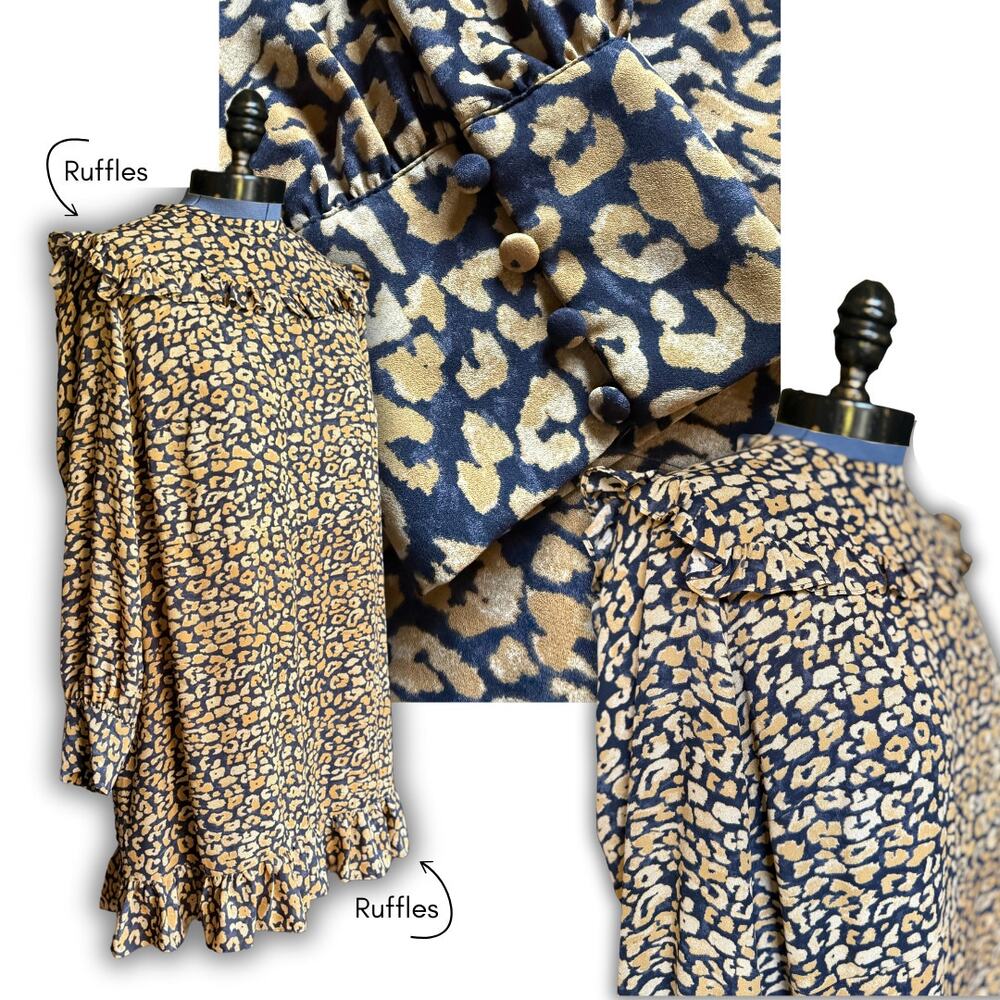 Prairie Ruffle Leopard Dress Fall Winter Alt Punk WhimsyGoth Long Sleeve Boho
